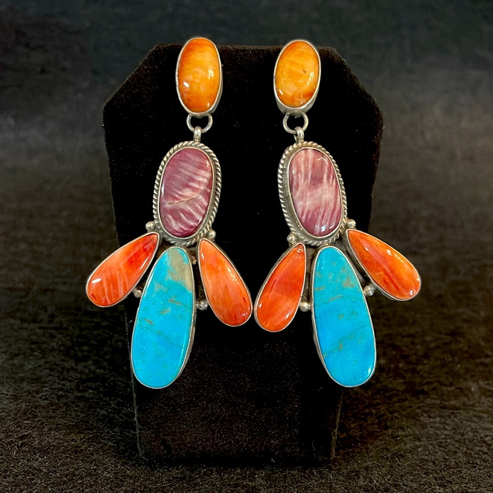 🌈 AUTHENTIC STERLING SILVER TUEQUOISE & SPINY EARRINGS